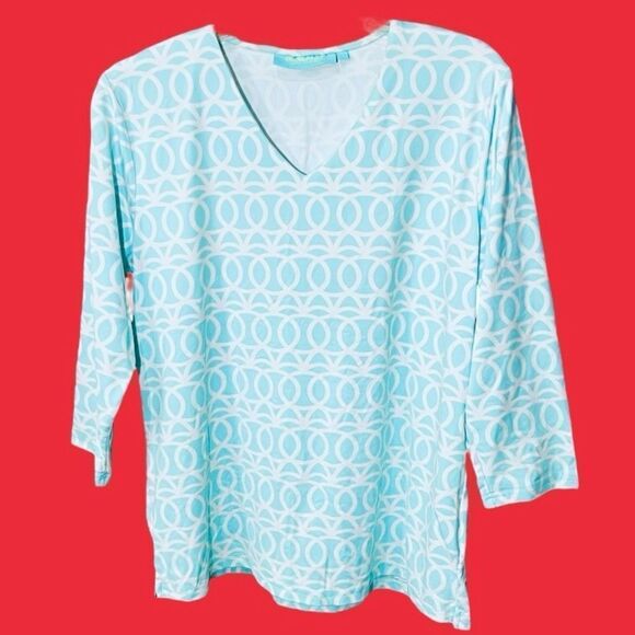 Anthony’s Resort Florida By Lulu-b UPF 50+ Geometric Print 3/4 Sleeve Top Size L - Picture 1 of 9